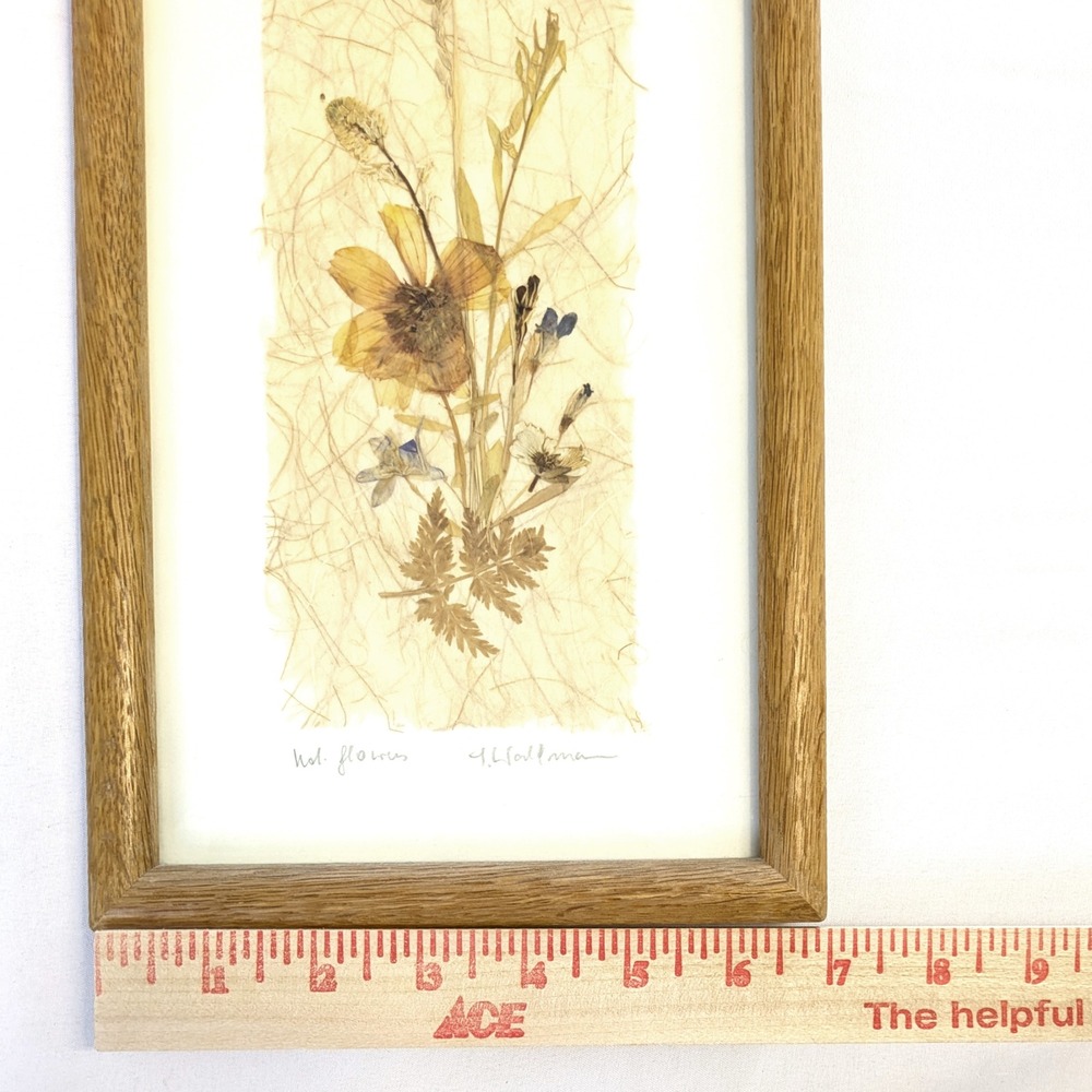 Framed Pressed Wildflower Art Signed Flowers 3D Oak Intercontinental Art 12"x7" - Picture 6 of 6